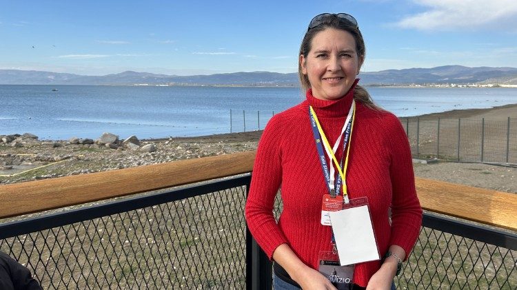 Nach der wilden Fahrt wieder halbwegs fit: Christine Seuss auf der Plattform, die für die Journalisten aufgebaut worden war