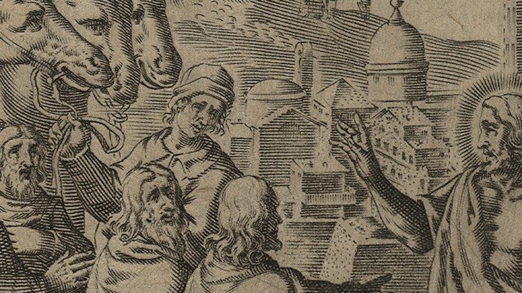 Camillo Cungi, [La prima testimonianza di san Giovanni Battista], incisione a bulino (particolare)