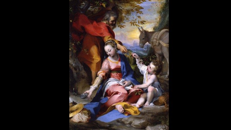 Federico Barocci. Riposo durante la fuga in Egitto (Madonna delle ciliegie). Città del Vaticano, Musei Vaticani, Pinacoteca. Foto © Governatorato dello SCV - Direzione dei Musei. Tutti i diritti riservati. Divieto di ulteriore copia, riproduzione e pubblicazione