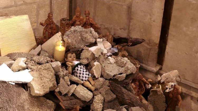 Crèche dans les ruines de Gaza. 