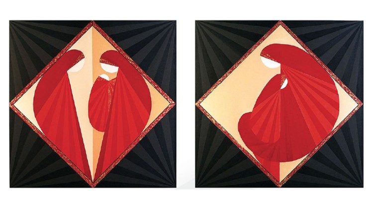 Giovanna Dejua, Natività 1981, acrilico e foglia d'oro 24 kt, 80x80 cm., "Collezione Nuovo progetto astratto"