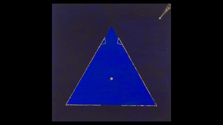 Giovanna Dejua, Natività 1991, acrilico e foglia d'oro 24 kt su tela, 80x80 cm., Collezione "Nuovo progetto astratto"