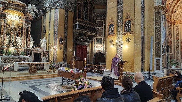 Un momento della cerimonia dei funerali di Mizzi nella chiesa della Traspontina