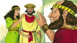 எஸ்தர் மற்றும் மொரத்தக்காய்யை வாழ்த்தும் மன்னர் அகஸ்வேர் 