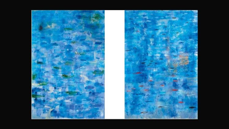 Trasparenze marine 1 e 2, 2014, tempera su tela, cm 100x70 