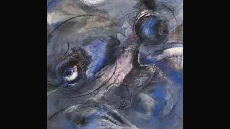 Occhio nello spazio 1980, tecnica mista su carta, cm 80x70