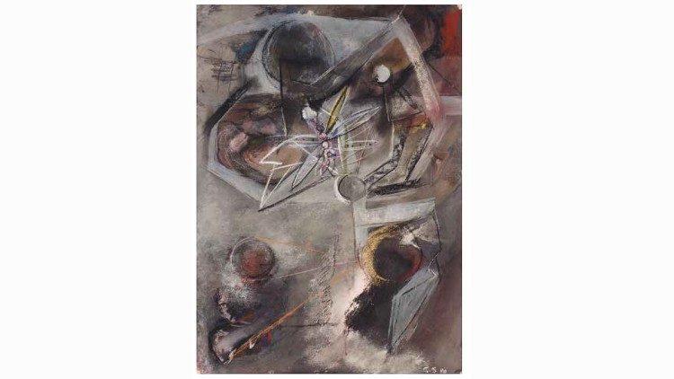 Dalla sfera all’insetto 4 1980, tecnica mista su carta, cm 68x48