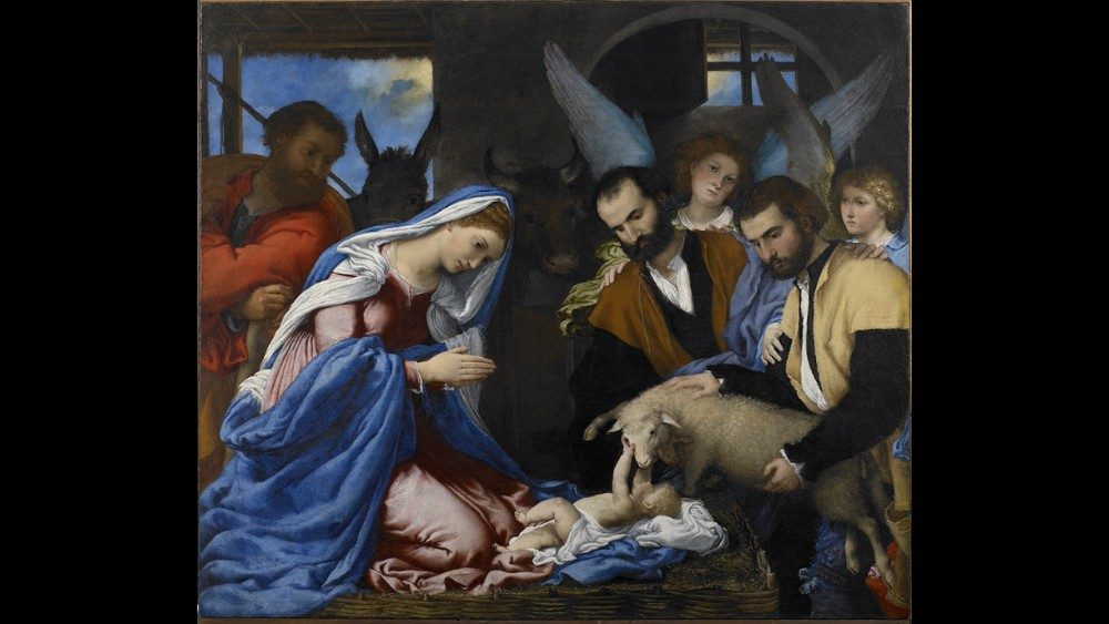 Lorenzo Lotto Adorazione dei pastori 1530 olio su tela, 146x166 Pinacoteca Tosio Martinengo, Brescia