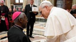 Pope Leo XIV greets Archbishop Novatus Rugambwa (file photo)