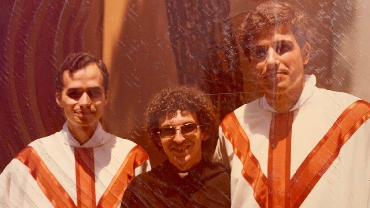 Father Robert Francis Prevost on the day of his ordination together with two confreres