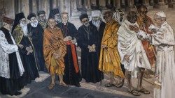 Une fresque se trouvant au siège du dicastère pour le Dialogue interreligieux, avec Paul VI (à droite) ou Gandhi.