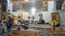 An image shows the destruction wrought inside the Mar Elias Church in Damascus