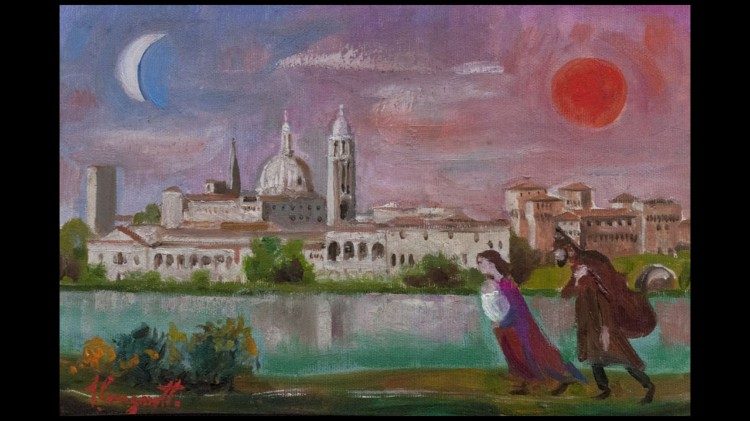 Trento Longaretti, "Famiglia del musicante presso Mantova", olio su tela, 20 x 30 cm