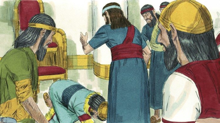 தானியேலுக்கு வணக்கம் செலுத்தும் அரசர் 