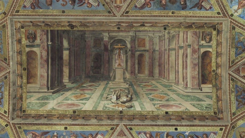 Скляпенне Залы Канстанціна. “Трыумф хрысціянства над паганствам” Тамаза Лаўрэці