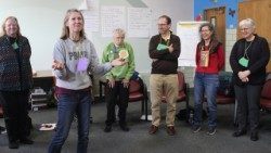 Sr. Janet, OSF leads a circle training with Catholic Mobilizing Network at Precious Blood Ministry of Reconciliation in Chicago, Illinois