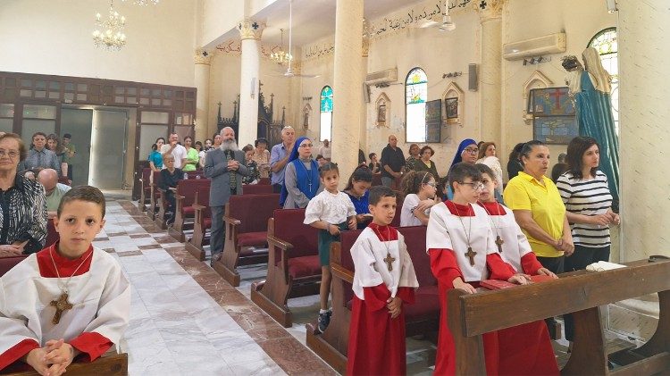 Les chrétiens de Gaza lors de l'office. 