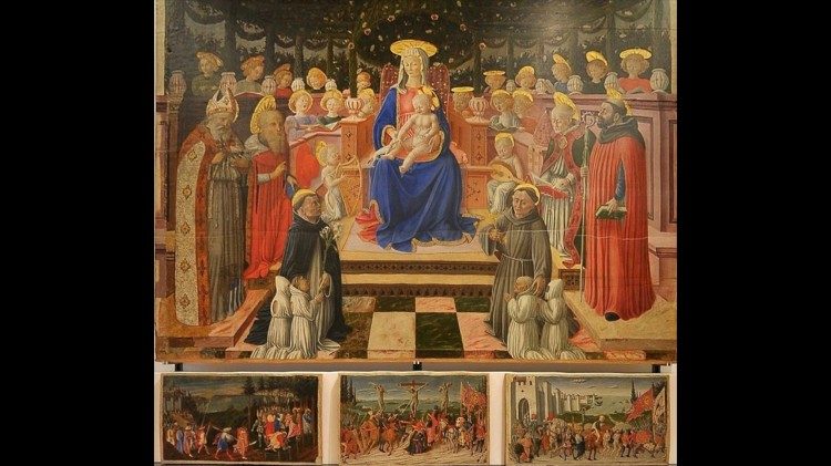 Дева Мария на трона и Свети Августин (от ляво)