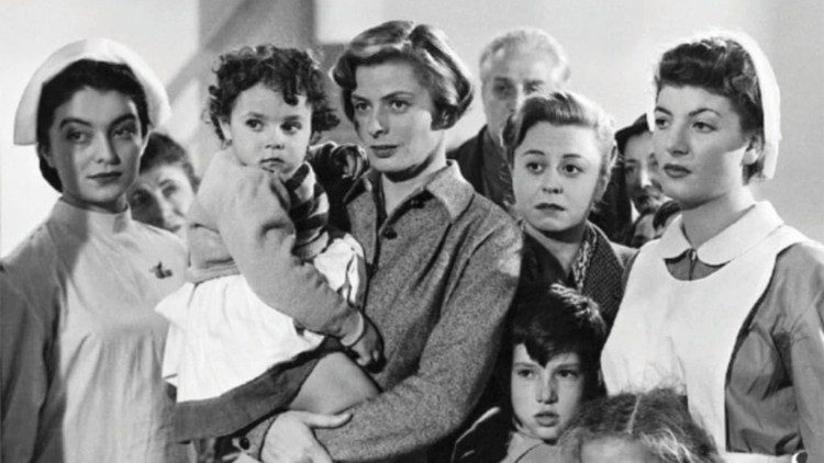 Ingrid Bergman no filme "Europa '51'", com Giulietta Masina atrás