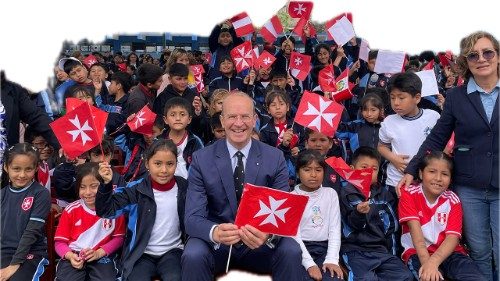 Josef Blotz, Grand Hospitaller of the Sovereign Military Order of Malta, visits a school in Lima, Peru