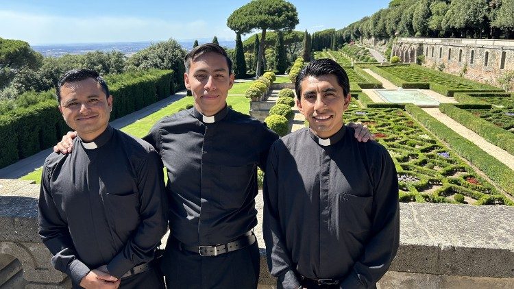 The three seminarians from Mexico volunteering at the Borgo Laudato Si’ in Castel Gandolfo. 