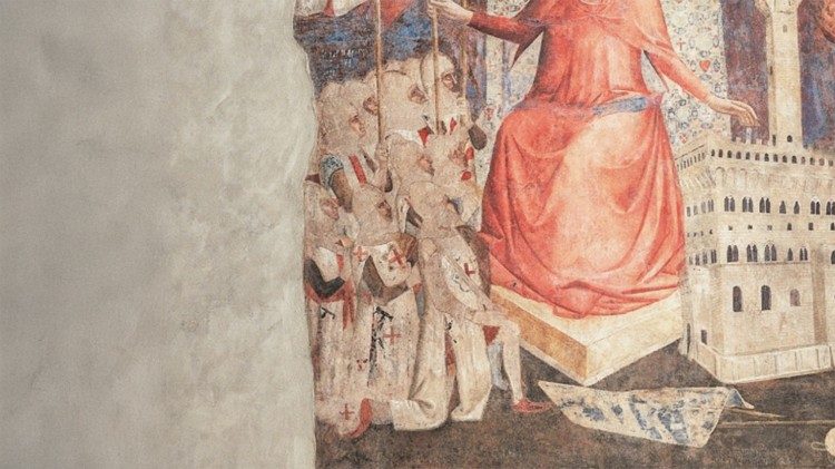 Cavalieri e a terra lo scudo deformato con lo stemma del duca di Brienne