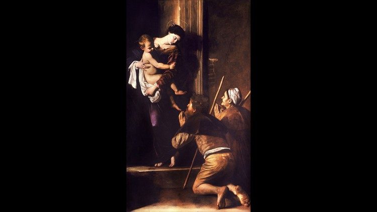 Michelangelo Merisi detto il Caravaggio, Madonna dei Pellegrini, olio su tela, 260×150 cm, 1604-1606, basilica di Sant'Agostino in Campo Marzio, Roma