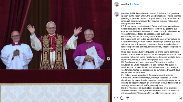 A screenshot of Pope Leo XIV's first post on Instagram