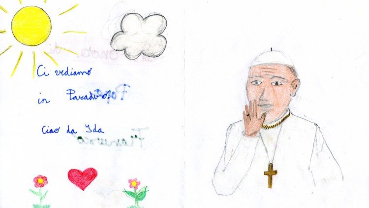 Uno dei disegni di bambini di una scuola elementare di Bolzano che ricordano Papa Francesco.