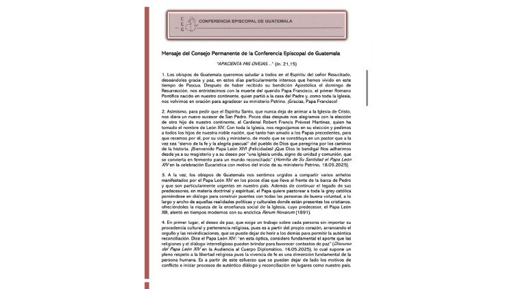 Mensaje del Consejo Permanente de la Conferencia Episcopal de Guatemala 