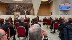 Fr. Roberto Pasolini, OFM Cap, delivers the second reflection of the 2025 Spiritual Exercises for the Roman Curia