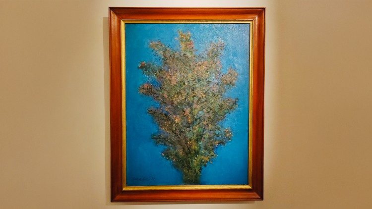 Mario Mafai	 (Roma 1902-1965) Fiori, 1958 Olio su tela, cm 85 x 65  Dono Gloria e Giovanni Piccioni, 12/01/2024 Musei Vaticani, Collezione d’Arte Moderna e Contemporanea (foto Vatican News - Paolo Ondarza)