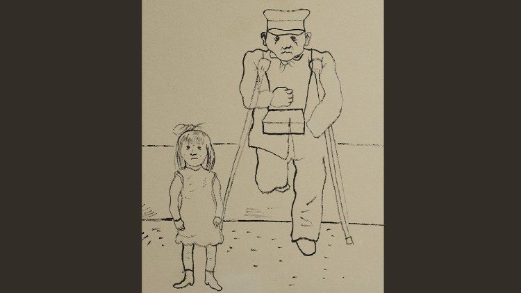 George Grosz 	 (Berlin 1893-1959) Il reduce, 1922 ca. China su carta, mm 491 x 372 Dono Gloria e Giovanni Piccioni, 12/01/2024 Musei Vaticani, Collezione d’Arte Moderna e Contemporanea