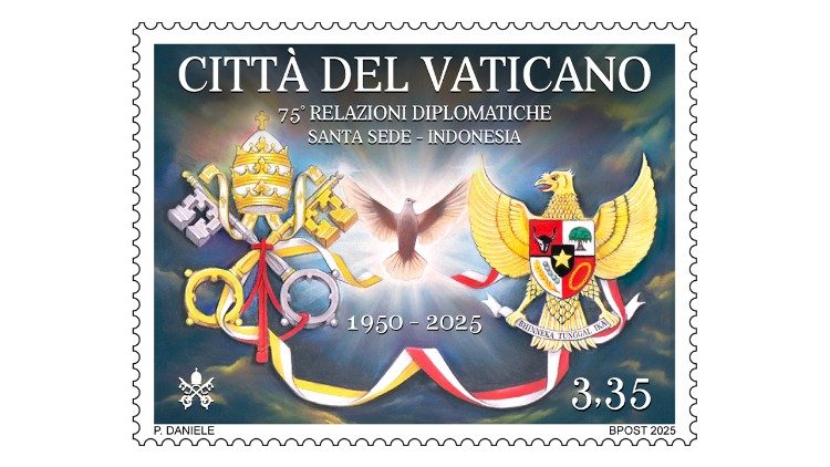 Emisión filatélica dedicada al 75º aniversario de relaciones diplomáticas entre Indonesia y la Santa Sede.