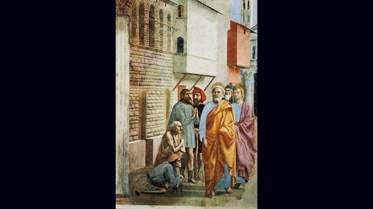 Masaccio, San Pietro che risana con l'ombra, affresco, 230×162 cm, chiesa di Santa Maria del Carmine, Firenze