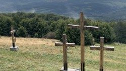 Kruzifixe auf einer Wiese