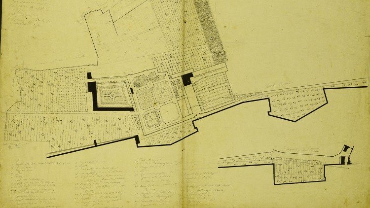 Giuseppe Valadier (Roma 1762 – 1839) Planimetria di Villa Lante, 1807 circa china e matita su carta, cm 76 Σ 110 Roma, Accademia Nazionale di San Luca,