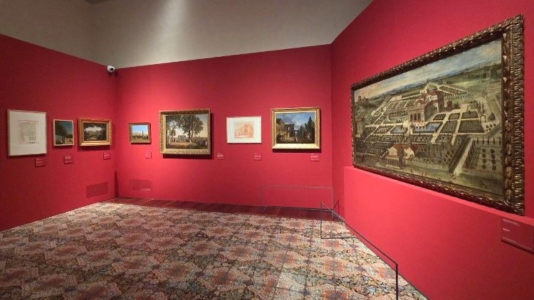 Allestimento della mostra, sezione “Le ville del Cinquecento, tra nostalgia dell’antico e nuovi modelli”
