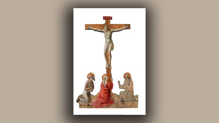 Pesellino (Francesco di Stefano; Firenze, 1422 circa - 1457) Crocifissione sagomata con i santi Girolamo, Maria Maddalena e Francesco d’Assisi 1450 circa Tempera e oro su tavola cm 333 × 227,5 Firenze, chiesa dei Santi Michele e Gaetano, cappella Antinori