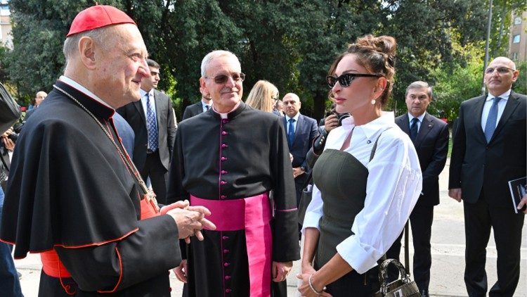 2025.16.10 Official photo-session from the visit of First Lady of Azerbaijan Mehriban Aliyeva to Vatican and Rome for the participation in the official opening ceremony of  the Comodilla catacombe after the restoration works. 