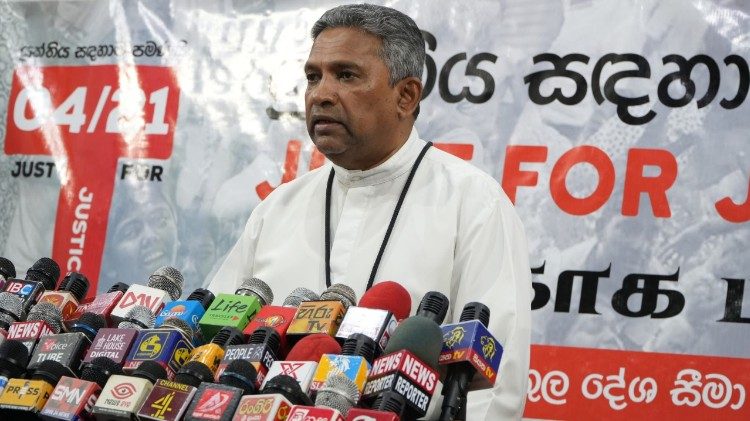 Fr Rohan Silva during one of his appeals for justice following the 2019 Easter Sunday bombings in Sri Lanka