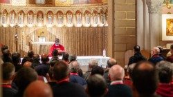 Jesuit Father Girish Santiago, Regional Superior of Myanmar, celebrates Mass during the Third Meeting of Major Superiors in Rome on October 18. Photo: Fr. Girish Santiago, SJ