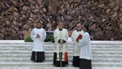 Cardinal Mario Grech leads a prayer at during the Jubilee for Synodal Teams