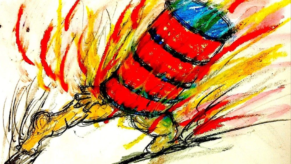 22. Il barbuto gigante corre con il bidone infuocato (Giuseppe Corvaglia)