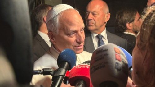Pope Leo XIV responds to journalists' questions before departing from Castel Gandolfo