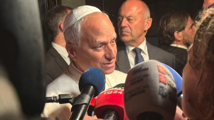 Pope Leo XIV responds to journalists' questions before departing from Castel Gandolfo