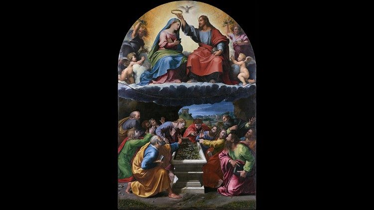 Giulio Pippi, detto Giulio Romano, (Roma 1499 ca. - Mantova 1546) Giovan Francesco Penni, detto il Fattore, (Firenze 1488 ca. - Napoli 1528) Incoronazione della Vergine, (detta Madonna di Monteluce), 1505 - 1525 Olio su tavola, cm 354 x 232  © Musei Vaticani