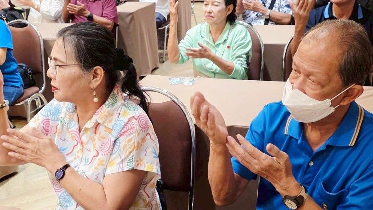 Participants at the annual retreat for the Deaf and Hard of Hearing engage in prayer and reflection using Thai Sign Language during a formation session in Samphran, west of Bangkok. Photo: Fr. Peter Bhuravaj Searaariyah
