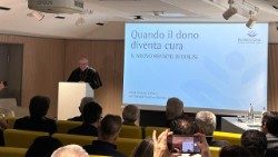 Cardinal Parolin speaking at the gathering at the Bambino Gesù hospital