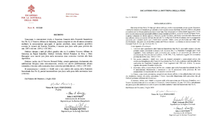 D&eacute;cret et note explicative du dicast&egrave;re pour la Doctrine de la Foi